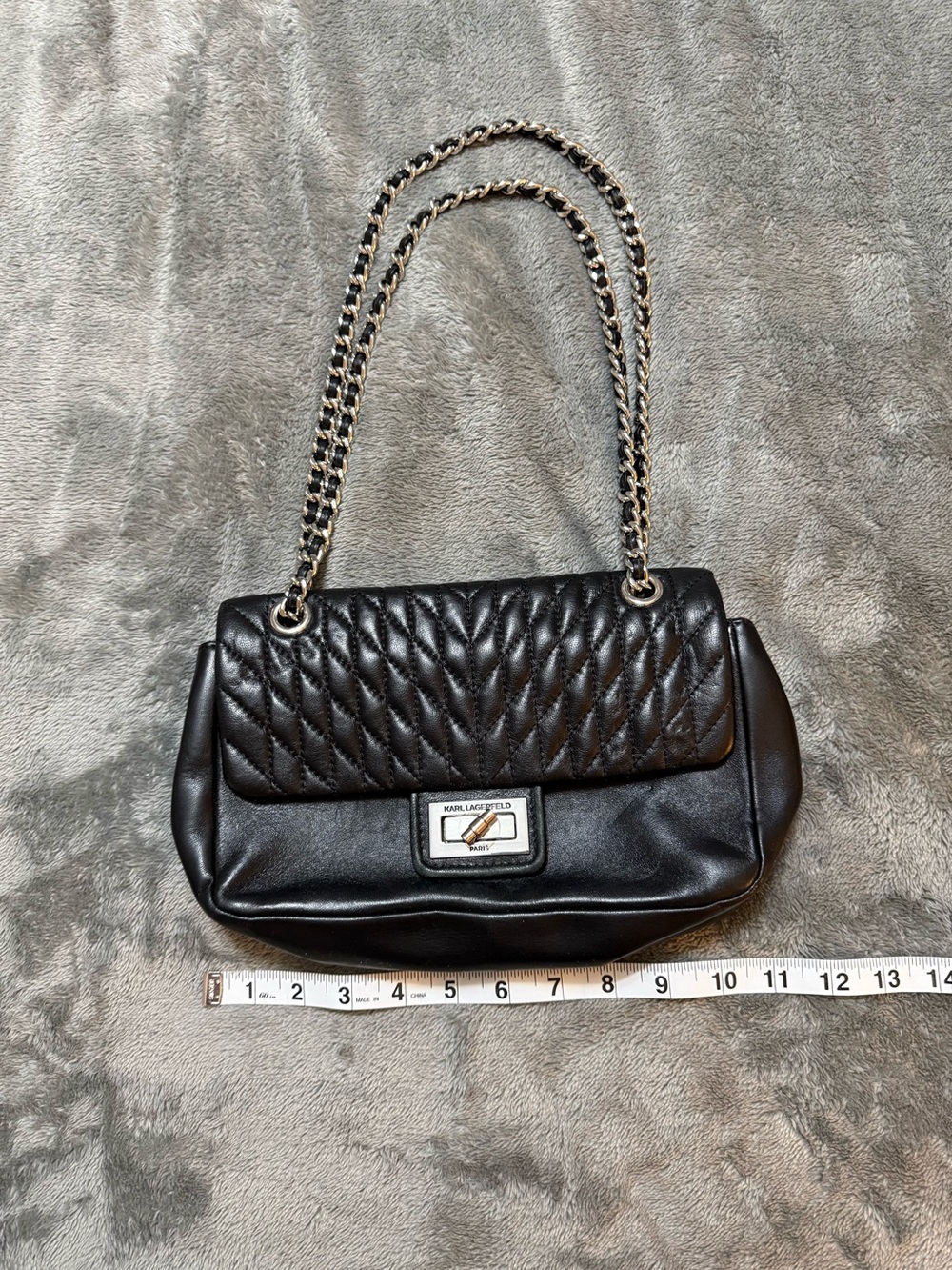 Karl Lagerfeld Black Quilted Flap Shoulder Bag with Chain